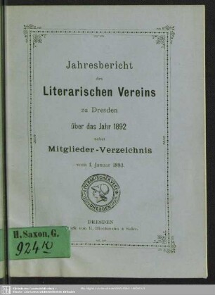 1892: Jahresbericht des Literarischen Vereins zu Dresden ... über die Jahre nebst Mitglieder-Verzeichnis