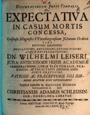 Disputationem iuris feudalis de expectativa in casum mortis concessa