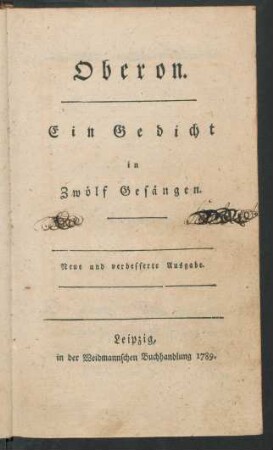Oberon : Ein Gedicht in Zwölf Gesängen
