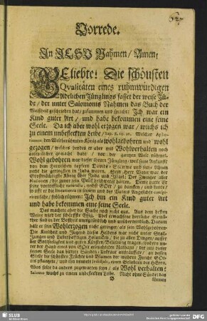 Leichenpredigt : Vorrede. Textus. Eingang. Abhandlung. Beschluß