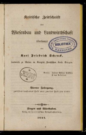 4: Kritische Zeitschrift über Wiesenbau und Landwirthschaft überhaupt