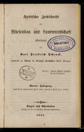 4: Kritische Zeitschrift über Wiesenbau und Landwirthschaft überhaupt