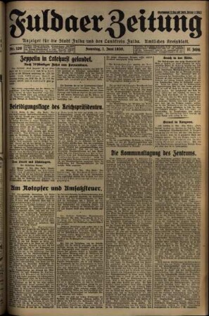 Erste Ausgabe vom Sonntag, den 01. Juni 1930.