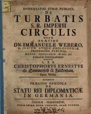 Dissertatio Juris Publici, De Turbatis S.R. Imperii Circulis