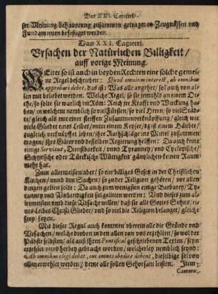 Das XXI. Capittel. Ursachen der Natürlichen Billigkeit/ auff vorige Meinung.