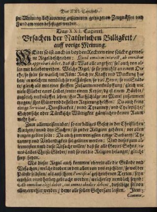 Das XXI. Capittel. Ursachen der Natürlichen Billigkeit/ auff vorige Meinung.