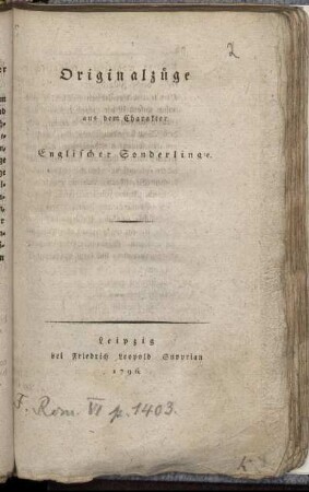 Originalzüge aus dem Charakter Englischer Sonderlinge