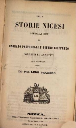 Delle Storie Nicesi : opuscoli due