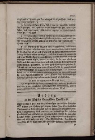 Anhang zu der Fürstlich Corvenischen Druckschrift.