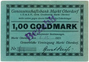 Geldschein / Notgeld, Goldmark, 6.11.1923