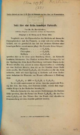 Notiz über eine Reihe homologer Farbstoffe : vorgelegt in der Sitzung am 12. Februar 1863