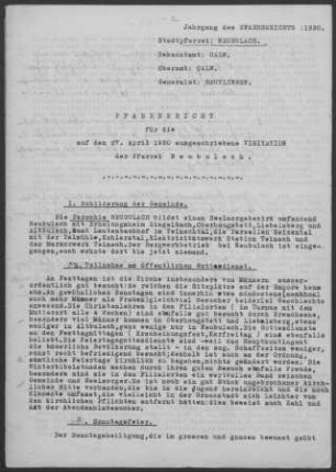 Neubulach mit Altbulach, Liebelsberg und Oberhaugstett: Pfarrbericht 1930