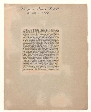 [Zeitungsartikel: Abdruck eines Briefes Friedrich Wilhems IV. an seinen Minister Otto Theodor von Manteuffel vom 11.11.1850]