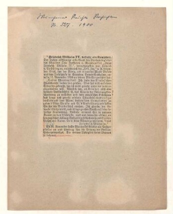 [Zeitungsartikel: Abdruck eines Briefes Friedrich Wilhems IV. an seinen Minister Otto Theodor von Manteuffel vom 11.11.1850]