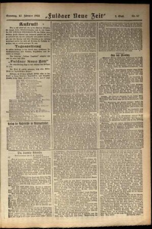 Zweite Ausgabe vom Samstag, den 25. Februar 1922.