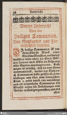 Vierter Unterricht Von der Heiligen Communion