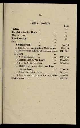 III, Table of Contents