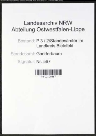 Heiratsregister Standesamt Gadderbaum