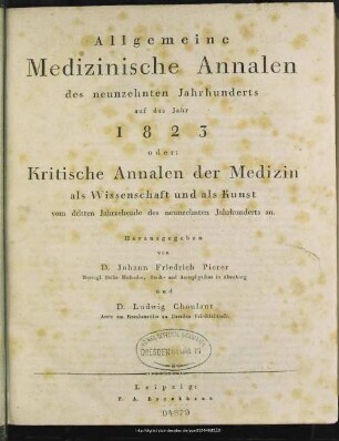 1823: Allgemeine medizinische Annalen des neunzehnten Jahrhunderts