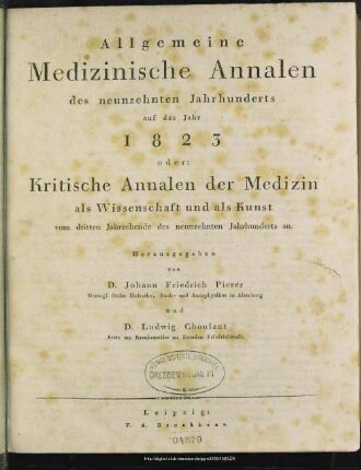 1823: Allgemeine medizinische Annalen des neunzehnten Jahrhunderts