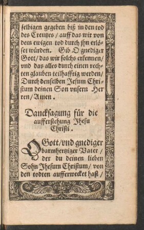 Dancksagung für die aufferstehung Jhesu Christi.