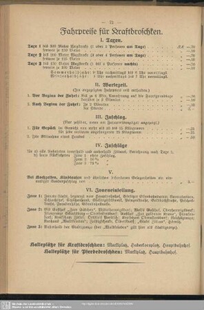 Fahrpreise für Kraftdroschken