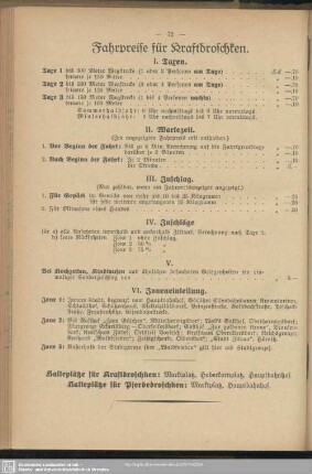 Fahrpreise für Kraftdroschken