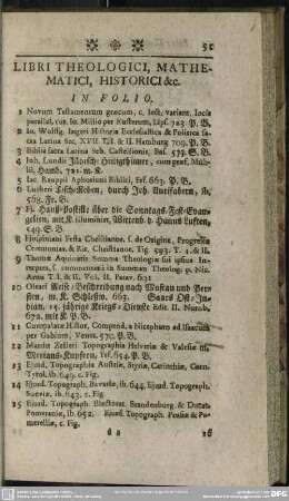 Libri Theologici, Mathematici, Historici & [et]c.