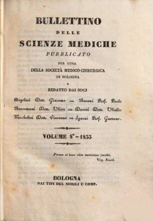 Bullettino delle scienze mediche. 8. 1833