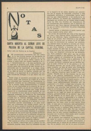 Notas - Carta abierta al señor Jefe de Policía de la Capital federal