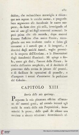 Capitolo XIII: Storia delle mie sperienze