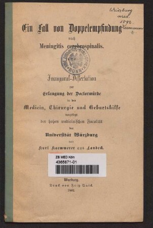 Ein Fall von Doppelempfindung nach Meningitis cerebrospinalis