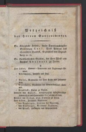 Verzeichniß der Herren Subscribenten