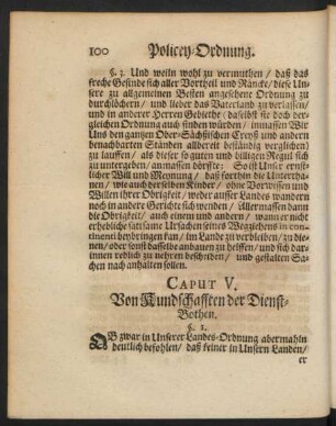 Caput V. Von Kundschafften der Dienst-Bothen