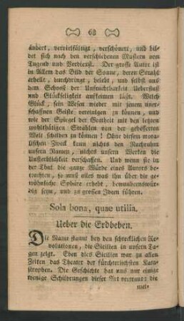 Sola bona, quae utilia. Ueber die Erdbeben
