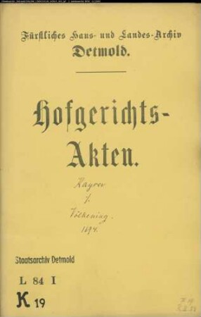 Kayser, Konrad, Landsyndikus in Lippstadt gegen Hermann Völkening - Schuldforderung
