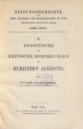 Exegetische und kritische Bemerkungen zu Euripides' Alkestis