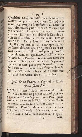 L'esprit de la France à l'égard de Rome & du Saint Pere.