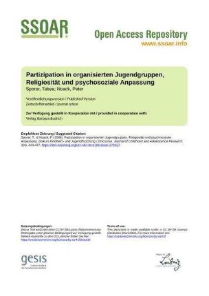 Partizipation in organisierten Jugendgruppen, Religiosität und psychosoziale Anpassung