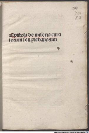 Epistula de miseria curatorum seu plebanorum