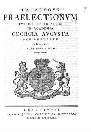 SS 1775: Catalogus praelectionum publice et privatim in Academia Georgia Augusta ... habendarum