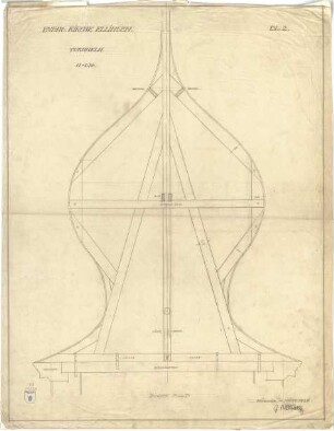 Bestelmeyer, German; Ellingen (Bayern); Christuskirche (Protestantische Kirche) - Turmhelm, Binder A und B (Schnitt)