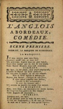L' Anglois à Bordeaux : Comédie en 1 acte Et en Vers libres