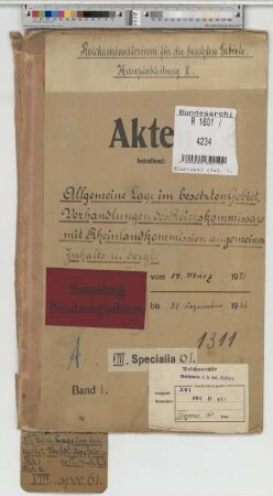 Allgemeine Lage im besetzten Gebiet, Verhandlungen des Reichskommissars mit Rheinlandkommission allgemeinen Inhalts und dergl.