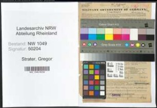 Entnazifizierung Gregor Strater , geb. 08.08.1920 ()