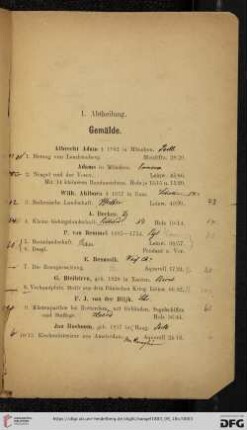 I. Abtheilung: Gemälde (Nr. 1 - 208)