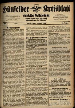 Erste Ausgabe vom Freitag, den 02. Februar 1934.