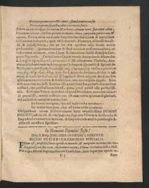 Disp. II. Resp. Johanne Georgio Laurentii. Sectio Posterior Exhibens Specialia.