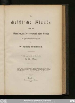 Zweiter Band: Der @christliche Glaube nach den Grundsäzen der evangelischen Kirche : im Zusammenhange dargest.