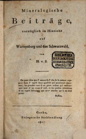 Mineralogische Beiträge vorzüglich in Hinsicht auf Würtemberg und den Schwarzwald